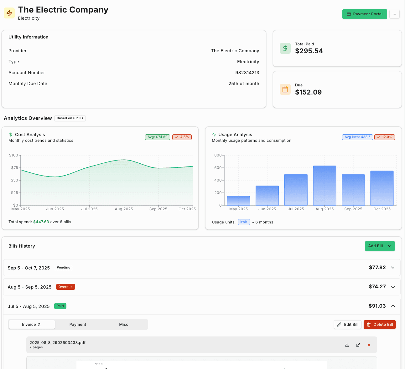 Utility details interface